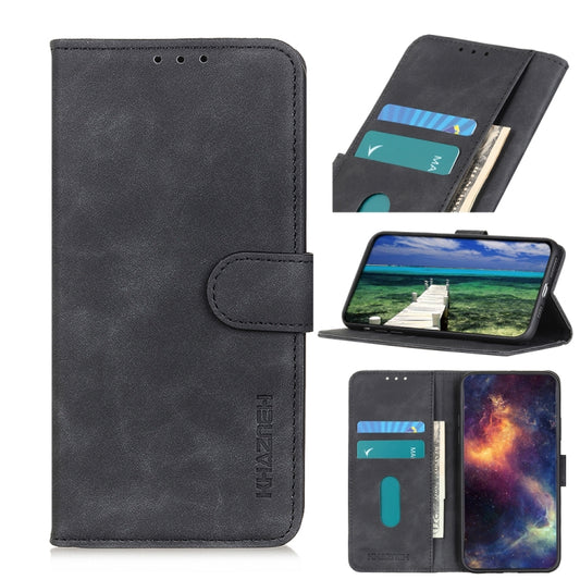 Black flip phone wallet case with card slots and magnetic clasp, textured PU/TPU