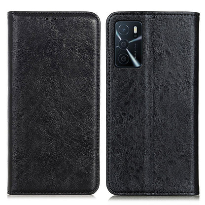 Black magnetic flip leather phone case with camera cutout and textured finish