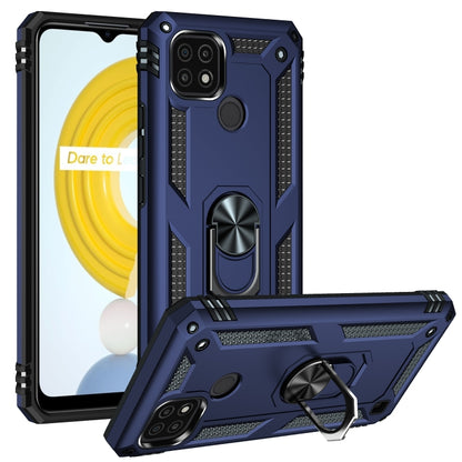 Shockproof phone case with TPU+PC armor and 360° rotating holder, dark blue