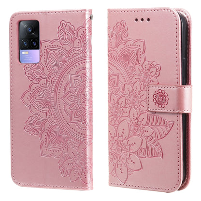 Rose pink embossed floral wallet phone case with card slots and magnetic strap