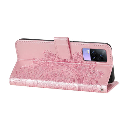 Rose pink embossed floral stand phone case with side camera cutout and strap