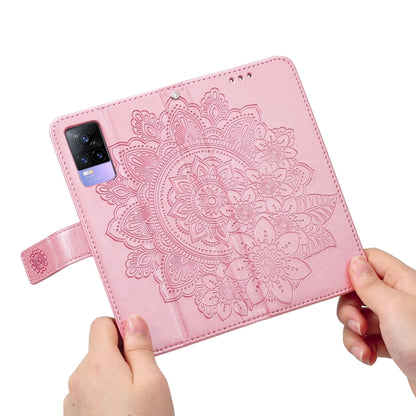 Rose pink embossed floral folio phone case with card slots and secure front flap