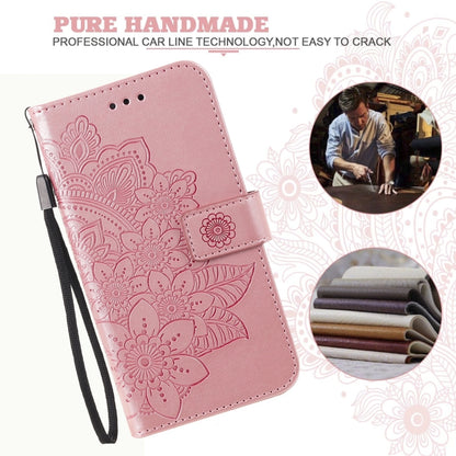 Rose pink embossed floral folio phone case with card holder and wrist strap