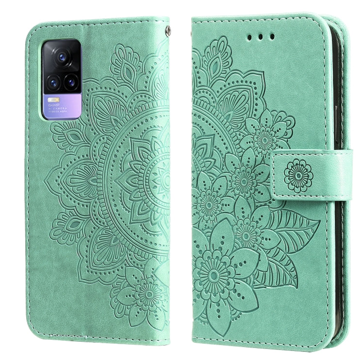 Light green embossed floral PU leather flip phone case with magnetic strap and camera cutout