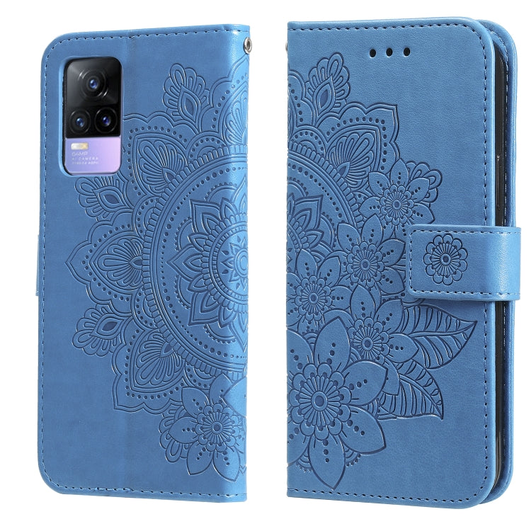 Blue embossed floral PU leather flip phone case with magnetic strap and camera cutout
