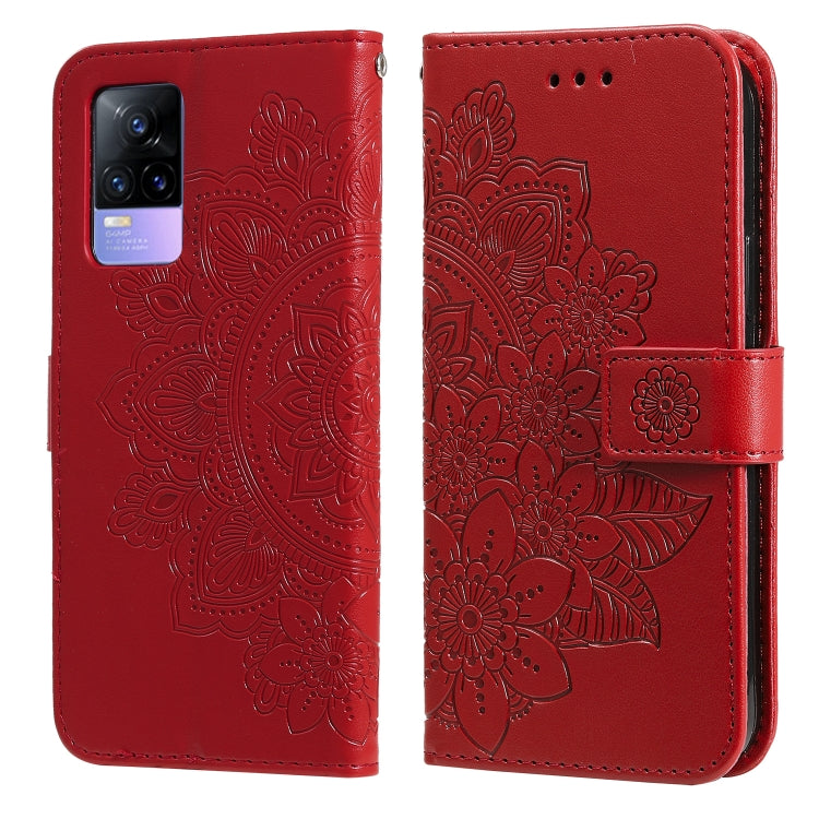 Red embossed floral PU leather flip phone case with magnetic strap and camera cutout