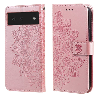 Rose gold PU leather phone wallet case with embossed floral pattern, flip cover, card slots