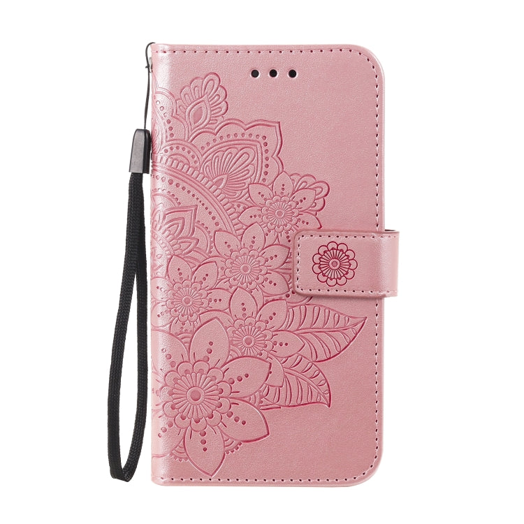 Rose gold PU leather phone wallet case with embossed floral pattern and side wrist strap