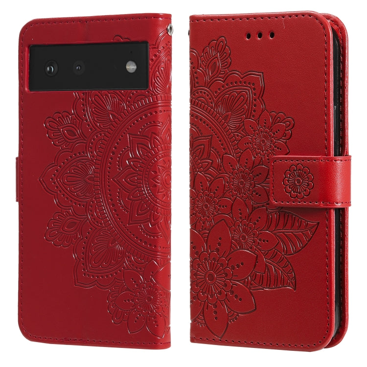 Red PU leather phone wallet case with embossed floral pattern and flip cover