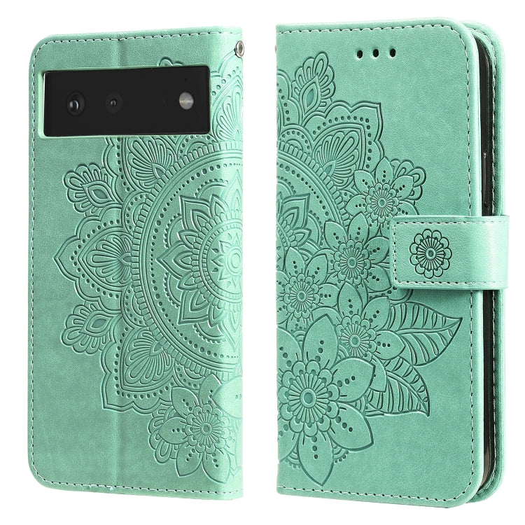 Green PU leather phone wallet case with embossed floral pattern and flip cover