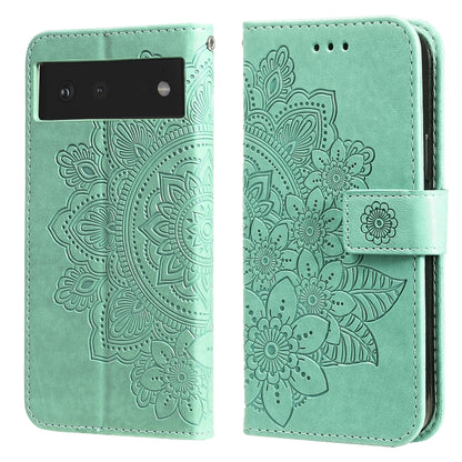 Green PU leather phone wallet case with embossed floral pattern and flip cover