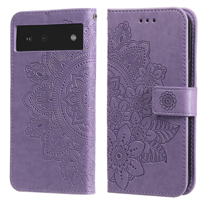 Purple PU leather flip phone case, embossed floral mandala pattern, card slots
