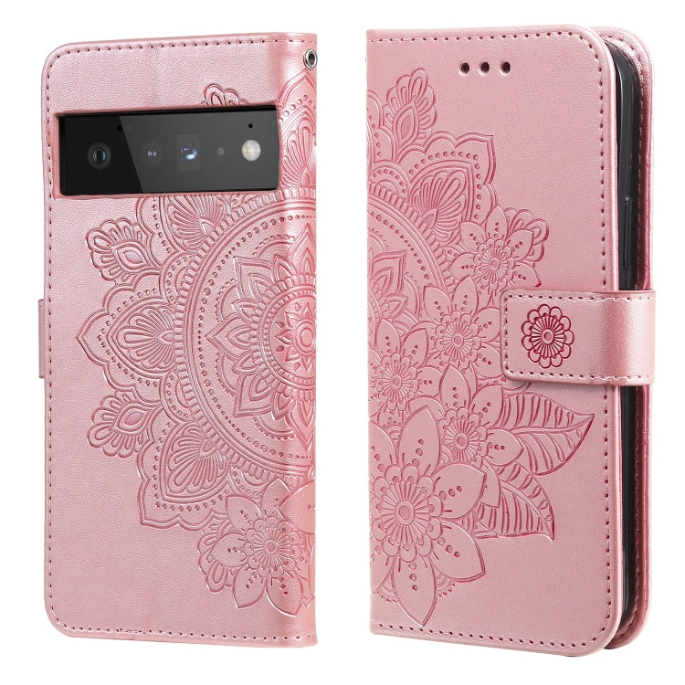Rose gold PU leather flip phone case, embossed floral mandala pattern, card slots
