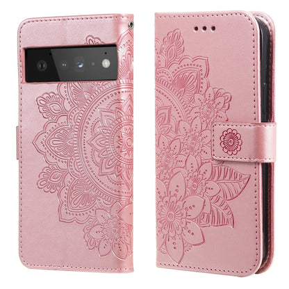 Rose gold PU leather flip phone case, embossed floral mandala pattern, card slots