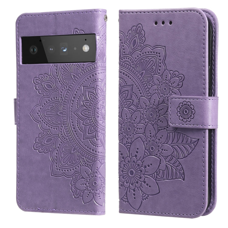 Purple PU leather flip phone case with embossed floral mandala pattern, card slots