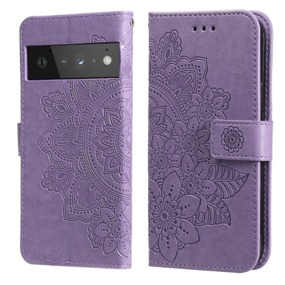 Purple PU leather flip phone case with embossed floral mandala pattern, card slots