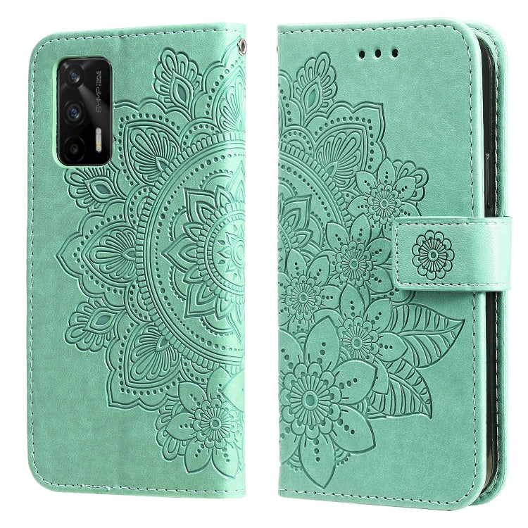 Mint green floral embossed PU leather phone wallet case with magnetic strap and card slots