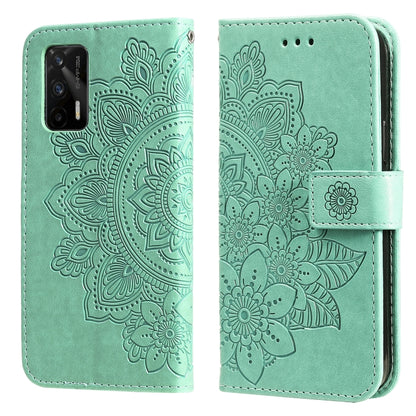 Mint green floral embossed PU leather phone wallet case with magnetic strap and card slots
