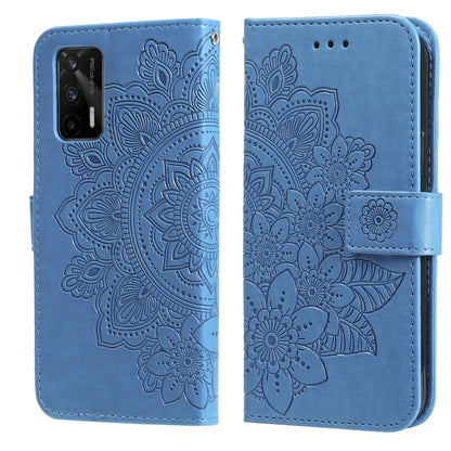Blue floral embossed PU leather phone wallet case with magnetic strap and card slot section