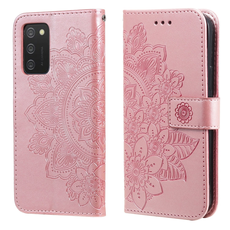 Rose gold PU leather flip phone wallet case with embossed floral mandala design.