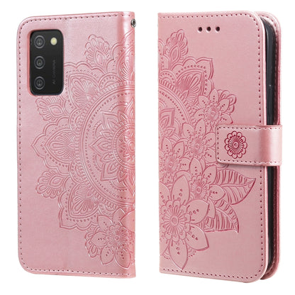 Rose gold PU leather flip phone wallet case with embossed floral mandala design.