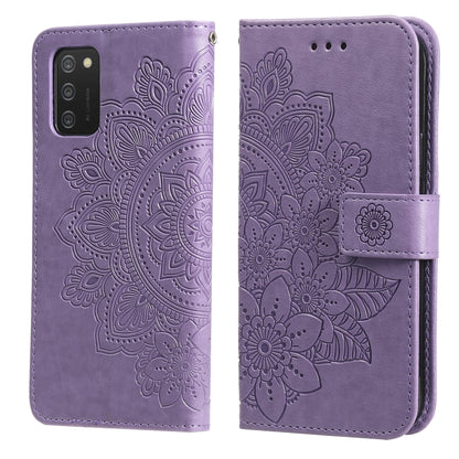 Purple floral embossed PU leather phone wallet case with magnetic strap and card slots