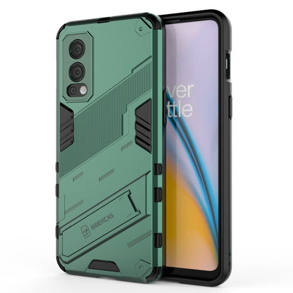Green shockproof phone case, rugged 2-layer armor with textured panel and raised edges