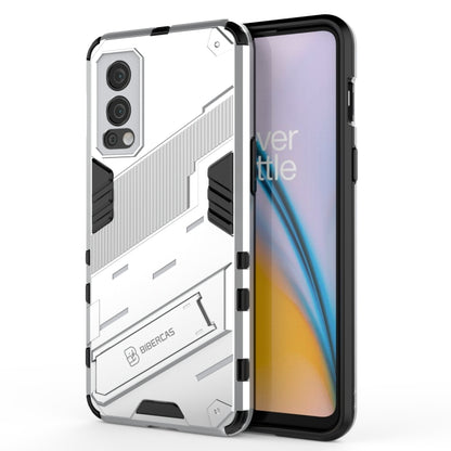 White shockproof phone case with rugged 2-layer armor look, textured panels and bumper