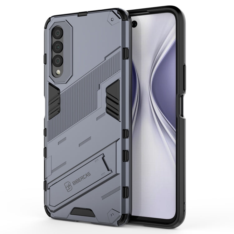 Light grey shockproof phone case with rugged 2-layer armor styling and grip texture