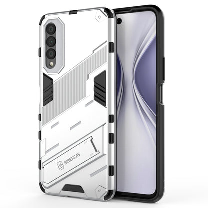White shockproof phone case with raised corners, rugged 2-layer armor and grip texture