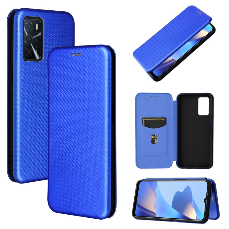Blue magnetic flip phone case with carbon fiber texture and card slot
