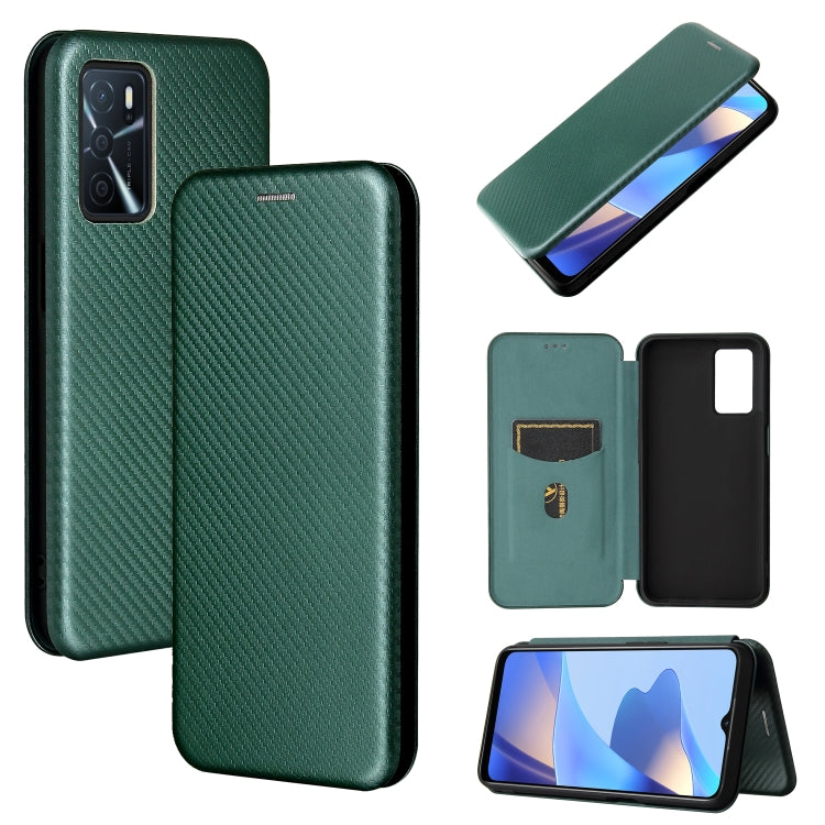 Green magnetic flip phone case with carbon fiber texture and card slot