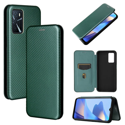 Green magnetic flip phone case with carbon fiber texture and card slot