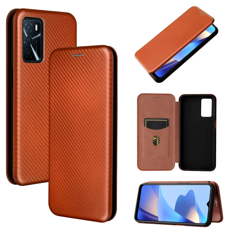 Brown carbon fiber textured magnetic flip phone case with card slot