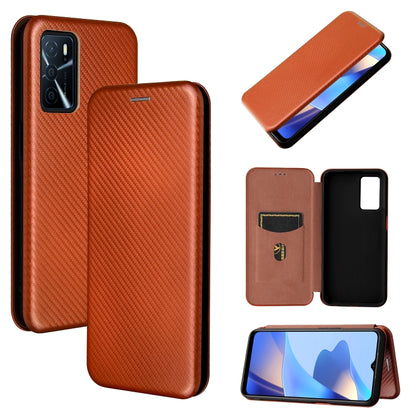 Brown carbon fiber textured magnetic flip phone case with card slot