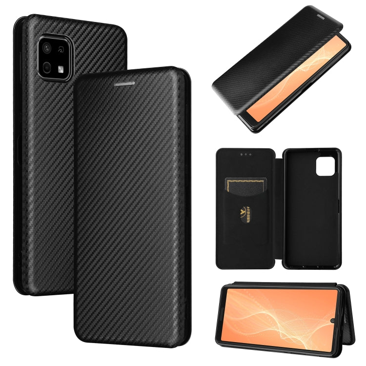 Black carbon fiber textured magnetic flip phone case with card slot