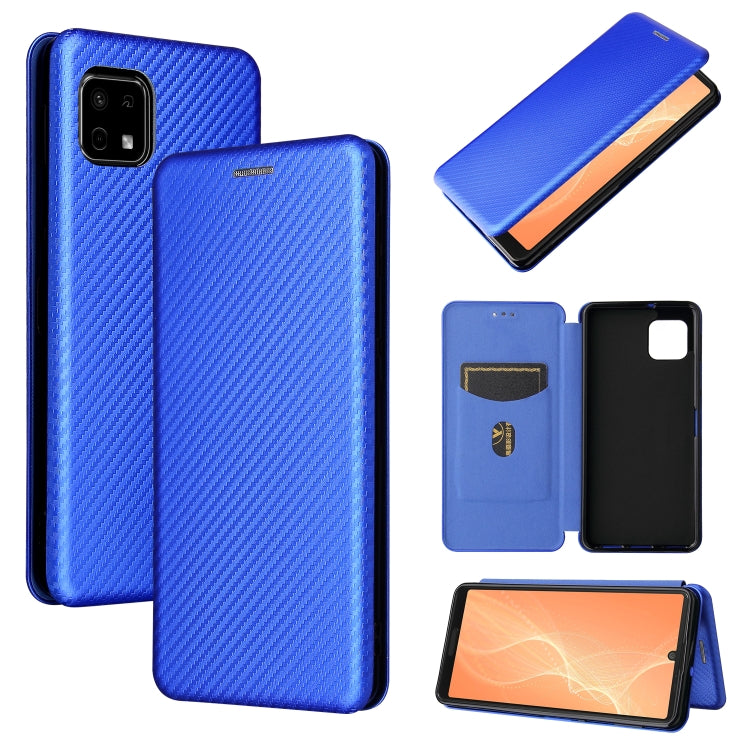 Blue carbon fiber textured magnetic flip phone case with card slot