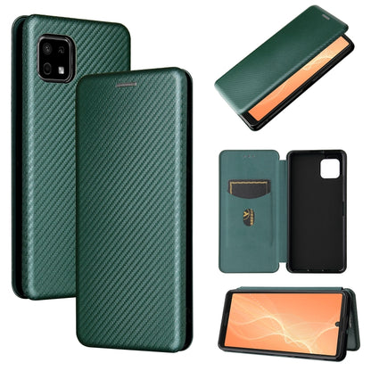 Green carbon fiber textured magnetic flip phone case with card slot