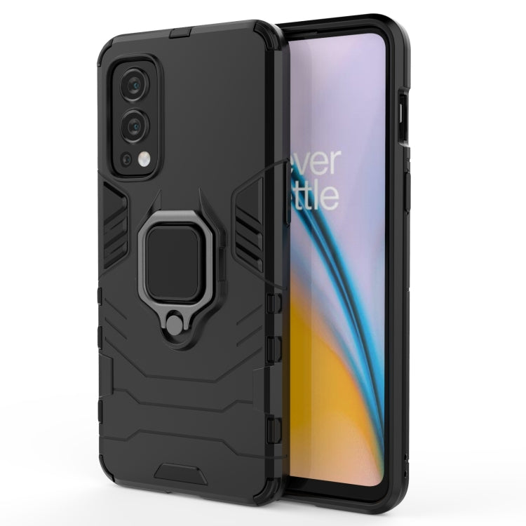 Black shockproof protective phone case with magnetic ring holder, phone attached