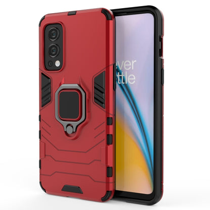 Red shockproof protective phone case with magnetic ring holder, phone attached