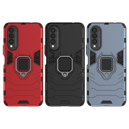 Rugged phone cases with magnetic ring holder in red, black, and navy blue