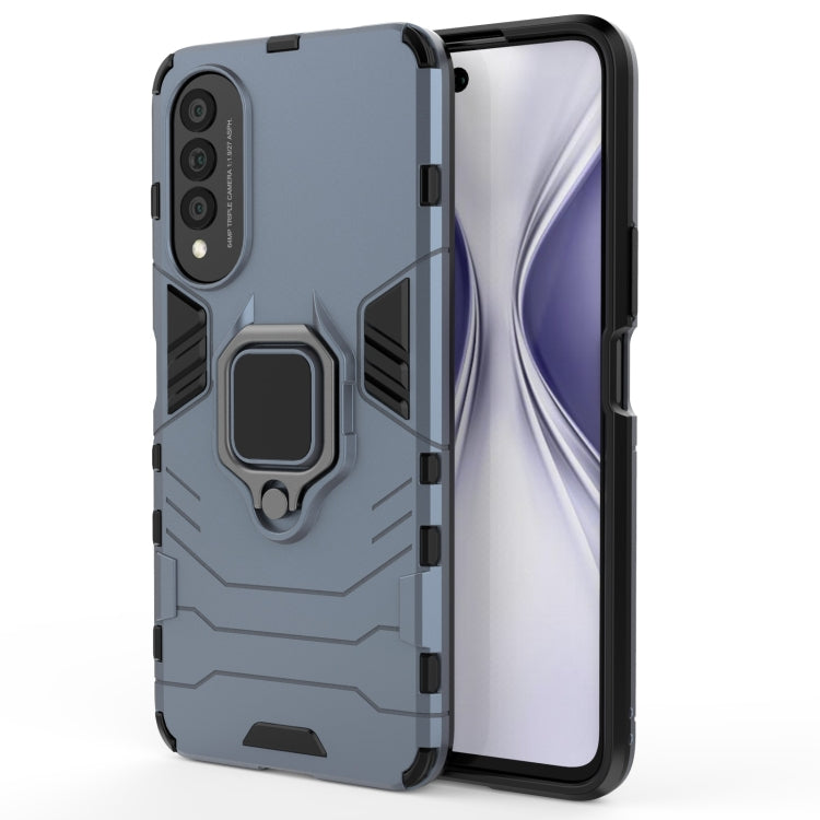 Rugged phone case with magnetic ring holder, dark blue back with ring holder and side buttons
