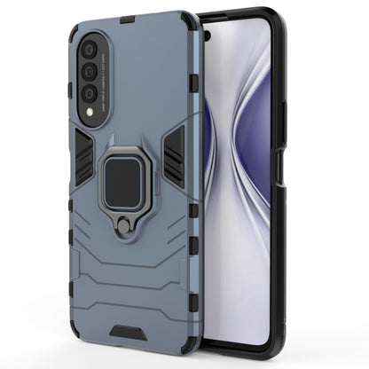 Rugged phone case with magnetic ring holder, dark blue back with ring holder and side buttons