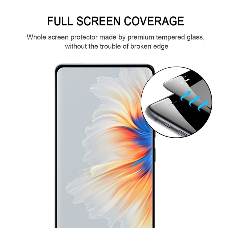 Tempered glass screen protector film with curved edge overlay on smartphone display