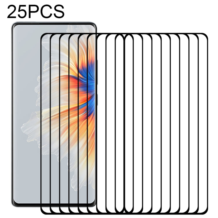 25-pack 3D curved-edge tempered glass screen protectors, stacked clear films