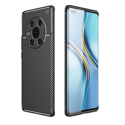 Black carbon fiber texture shockproof TPU phone case, with camera cutouts