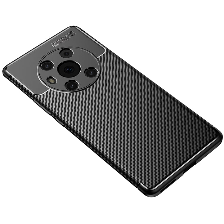 Black carbon fiber texture phone case with camera openings and raised edges