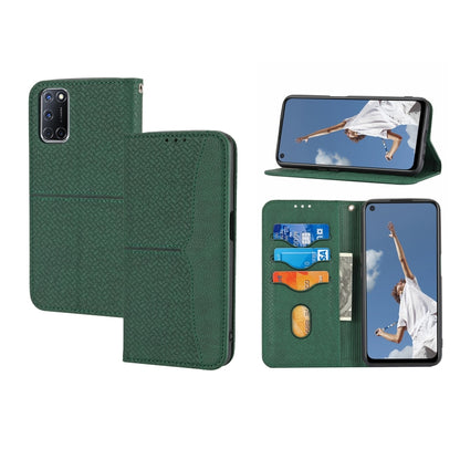 Green woven-texture magnetic flip phone wallet case with card slots and camera cutout