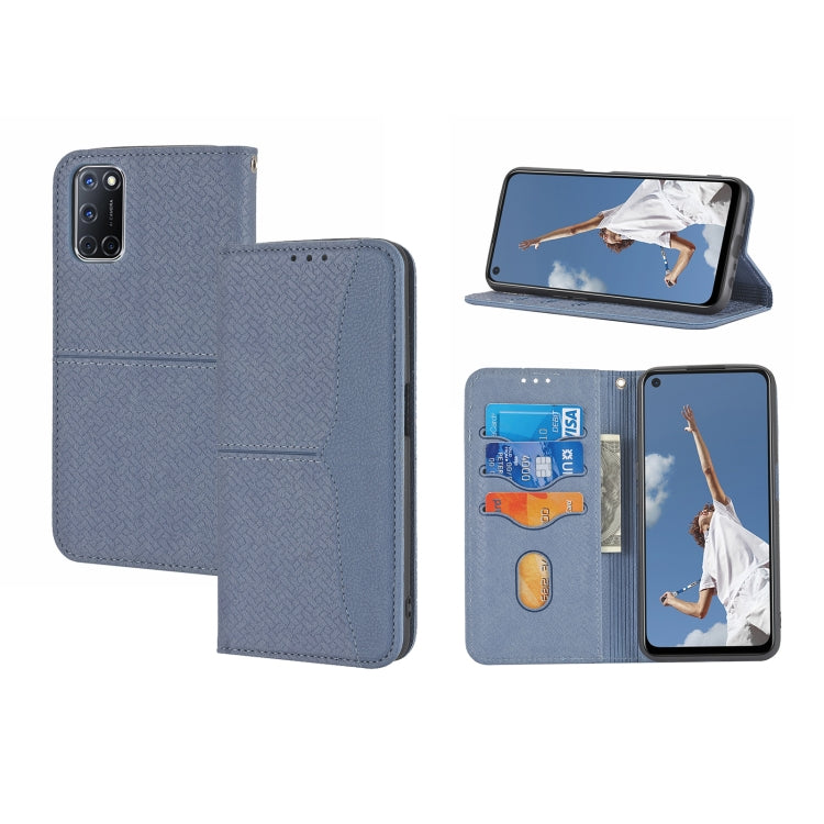 Grey magnetic flip phone wallet case with card slots and viewing stand