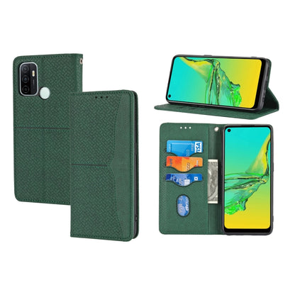 Green magnetic flip phone wallet case with card slots and kickstand